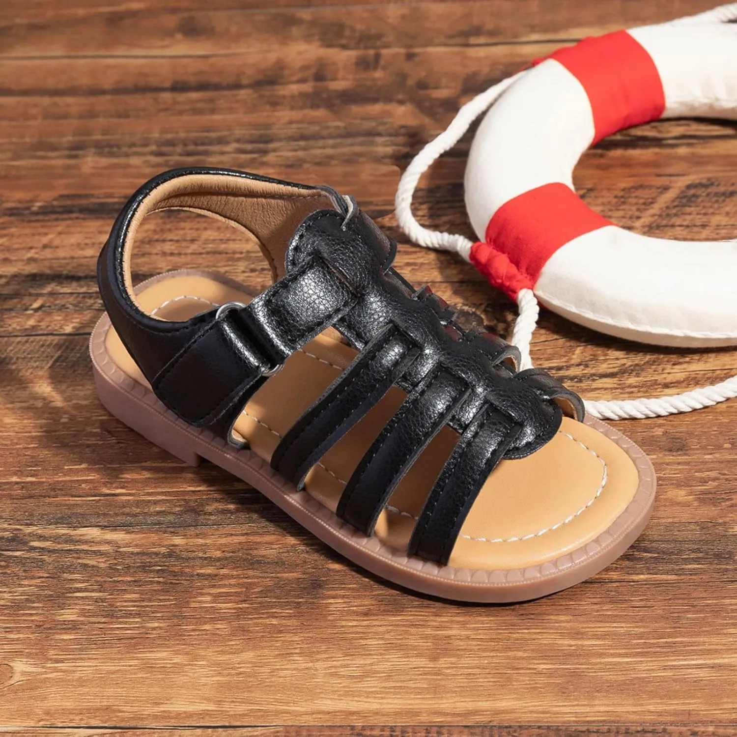 Girls Sandals Leather Open Toe Rubber Non Slip Adjusted Strap School Shoes Kids Soft Sole Beach Casual Sandals