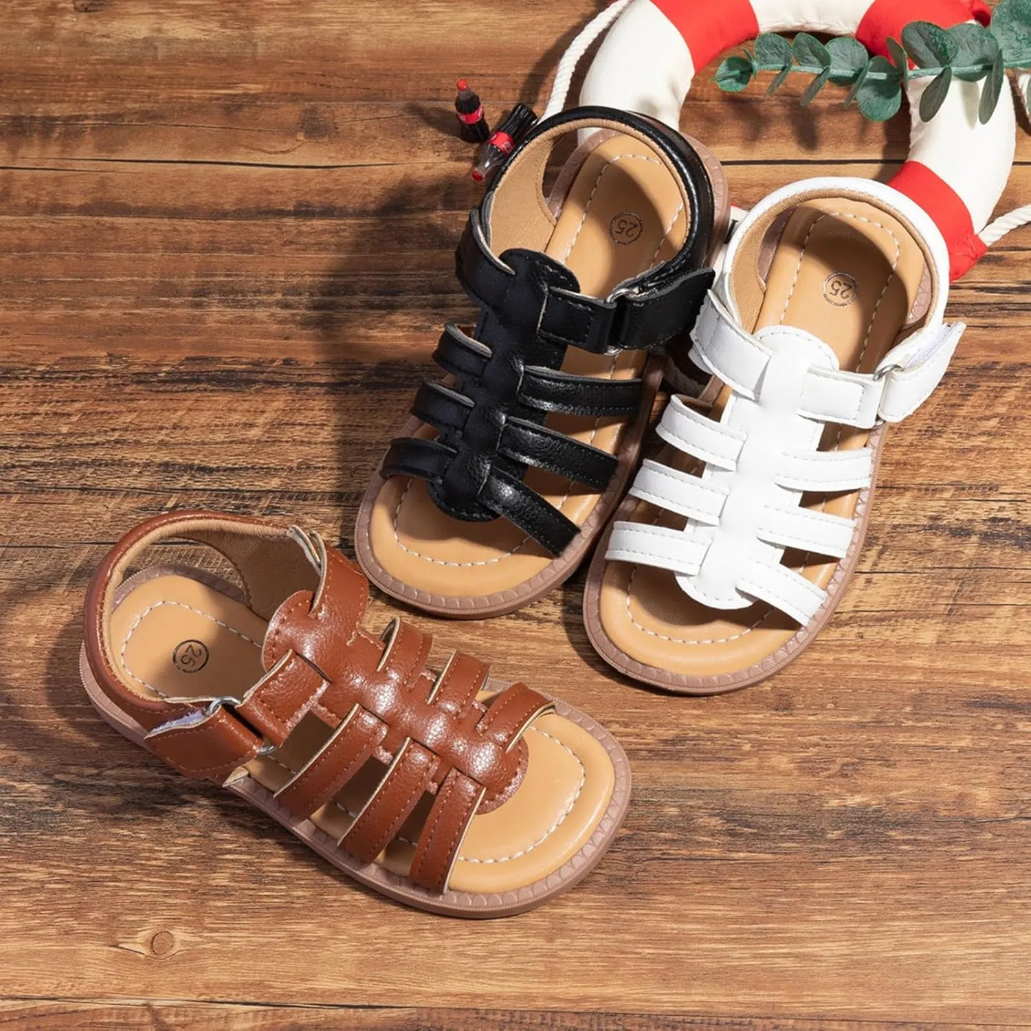 Girls Sandals Leather Open Toe Rubber Non Slip Adjusted Strap School Shoes Kids Soft Sole Beach Casual Sandals