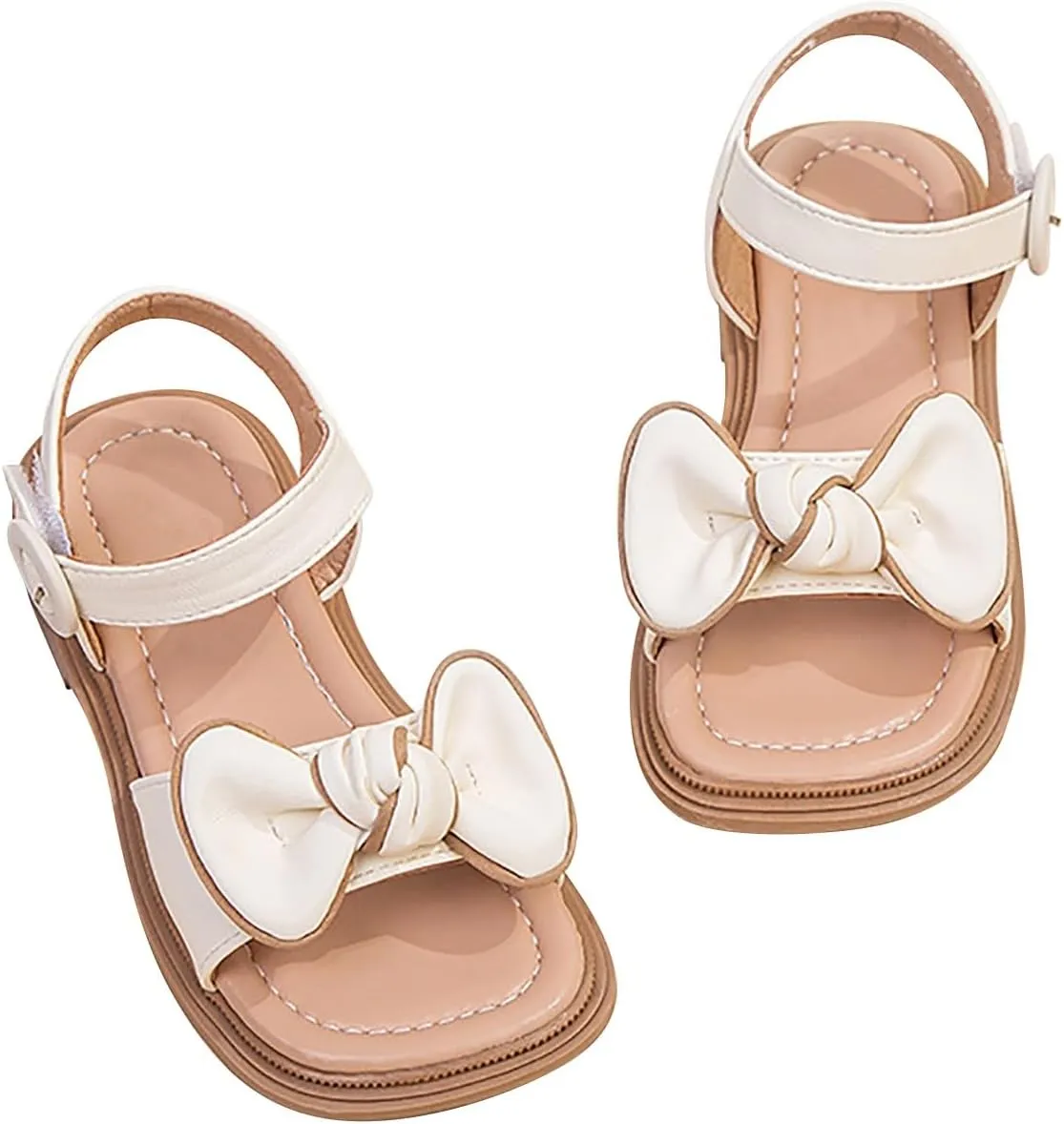 Girls Sandals Open Toe Dress Pump Ankle Strap Bow Wedding Party Shoes for Kids Cute Soft Sole Flats Summer School