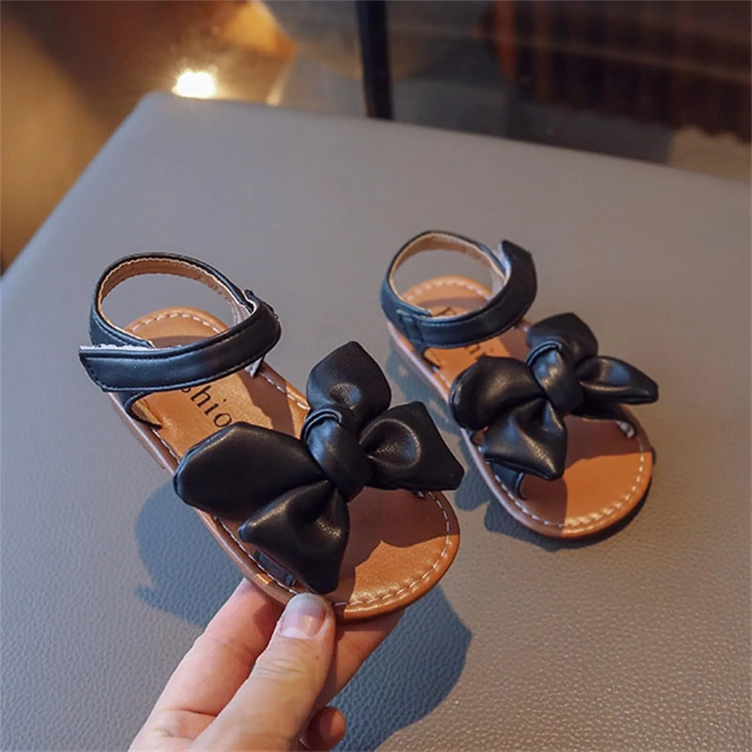Girls Toddler Sandals Open Toe Flat Dress Sandals Cute Bowknot Solid Summer Shoes for Kids with Hook and Loop Wedge