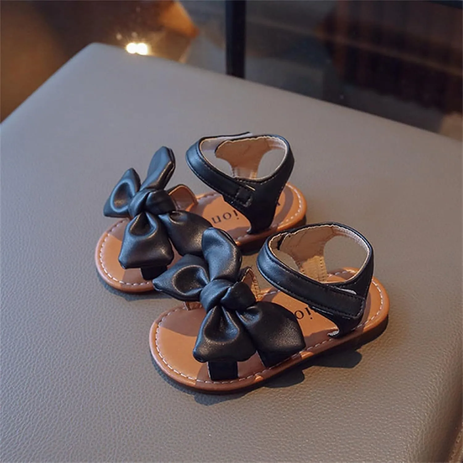 Girls Toddler Sandals Open Toe Flat Dress Sandals Cute Bowknot Solid Summer Shoes for Kids with Hook and Loop Wedge