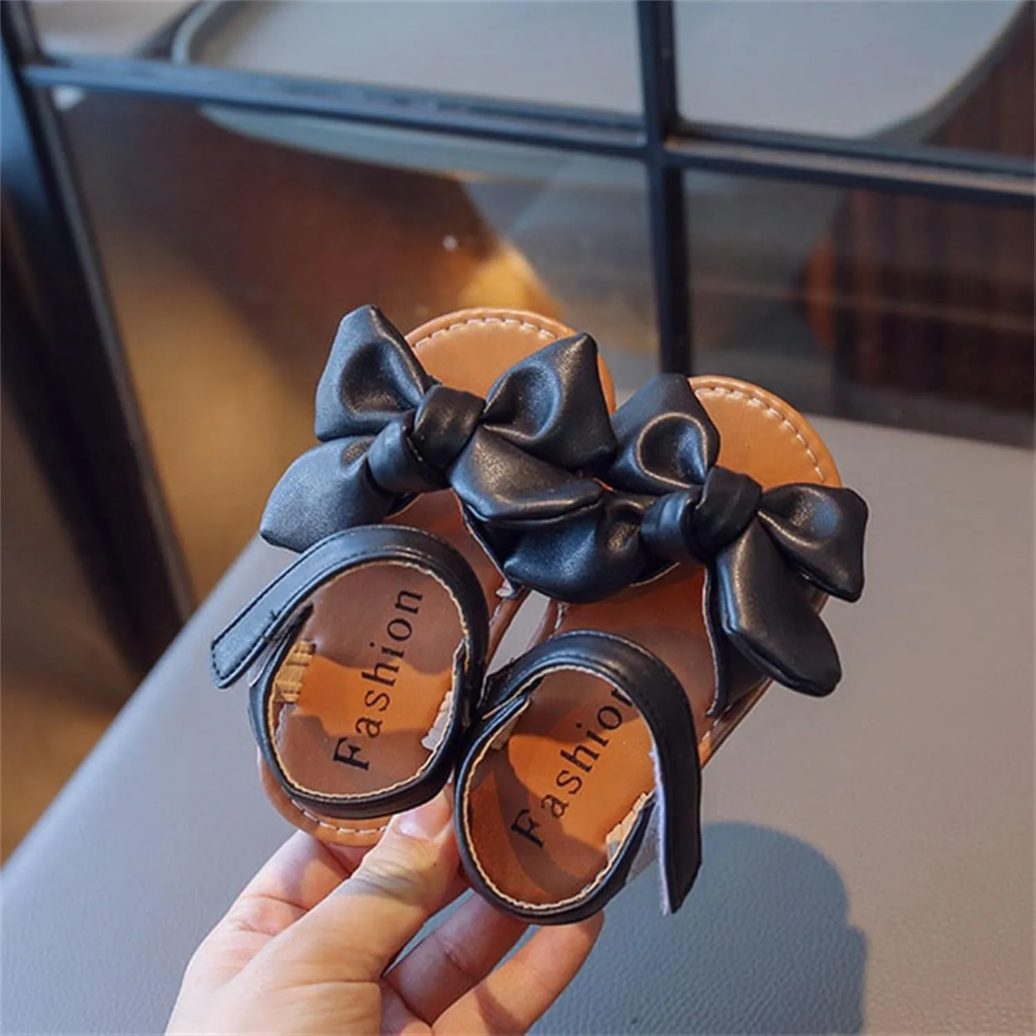 Girls Toddler Sandals Open Toe Flat Dress Sandals Cute Bowknot Solid Summer Shoes for Kids with Hook and Loop Wedge