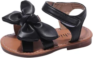 Girls Toddler Sandals Open Toe Flat Dress Sandals Cute Bowknot Solid Summer Shoes for Kids with Hook and Loop Wedge