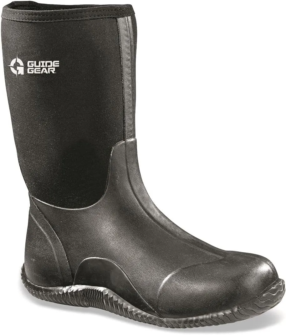 Guide Gear Men's Mid-High Bogger Waterproof Rubber Hunting Work Rain Boots 12, 5mm Neoprene Top