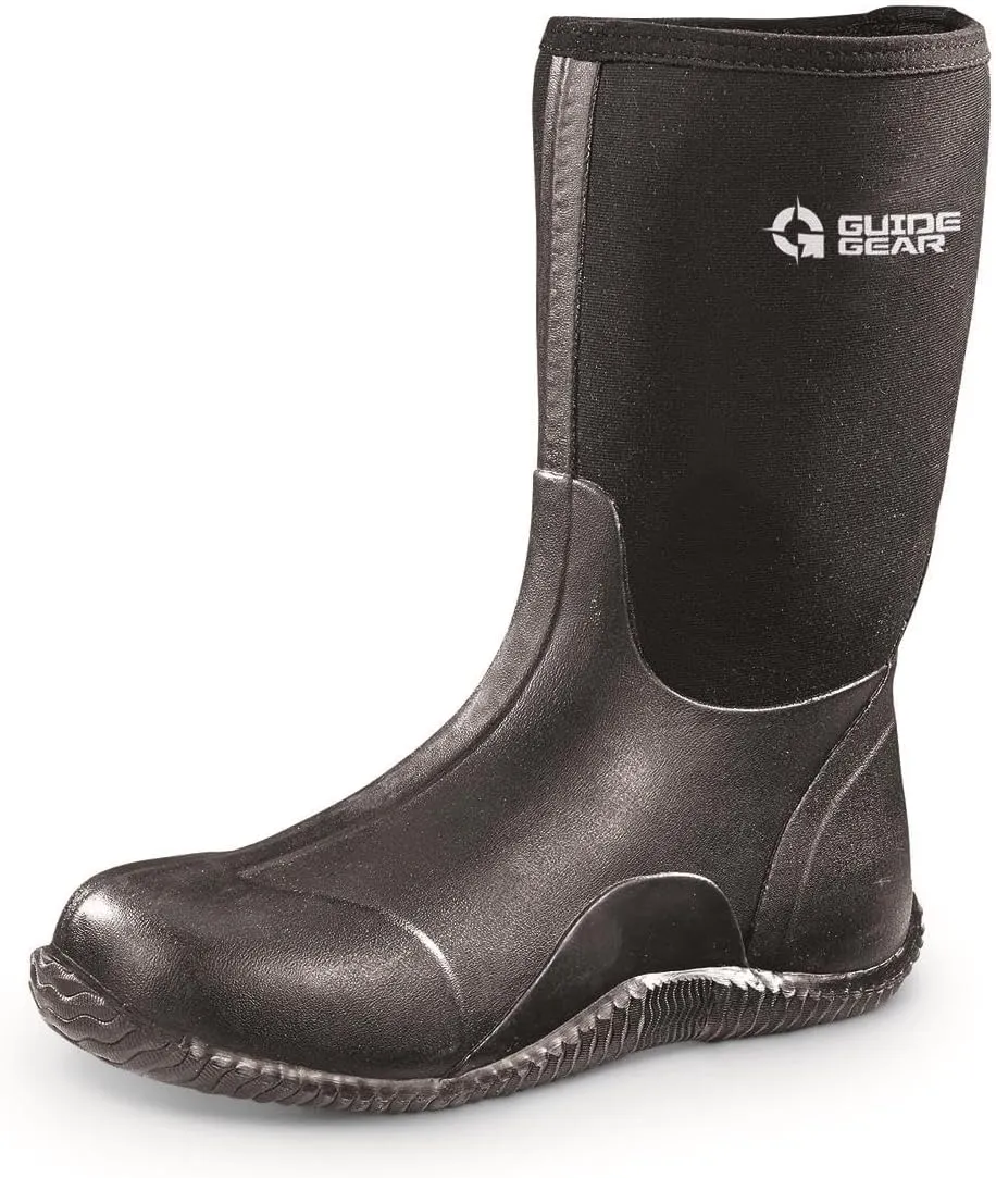 Guide Gear Men's Mid-High Bogger Waterproof Rubber Hunting Work Rain Boots 12, 5mm Neoprene Top
