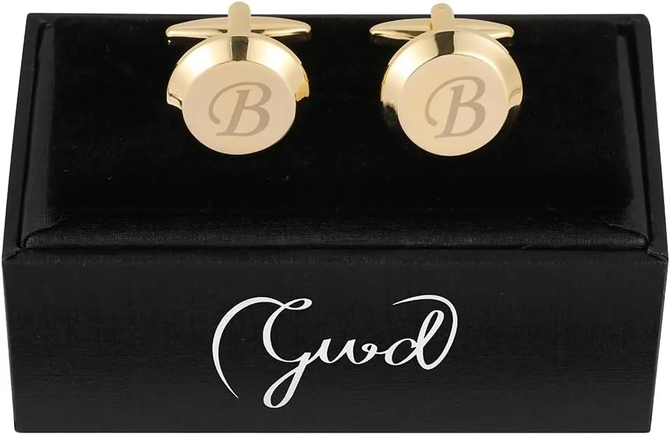GWD Cufflinks for Men Stainless Steel Golden Initial Cuff Links Alphabet Letter A-Z Groom Father Gift