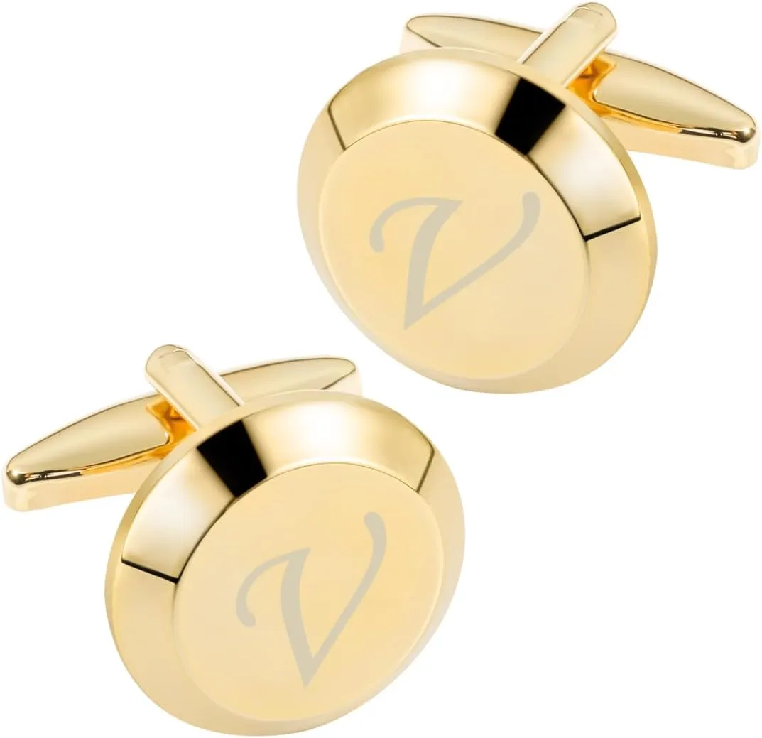 GWD Cufflinks for Men Stainless Steel Golden Initial Cuff Links Alphabet Letter A-Z Groom Father Gift