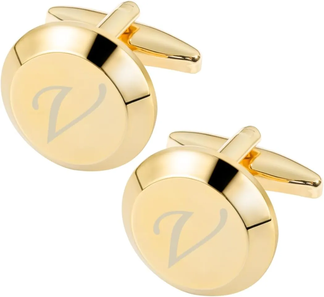 GWD Cufflinks for Men Stainless Steel Golden Initial Cuff Links Alphabet Letter A-Z Groom Father Gift