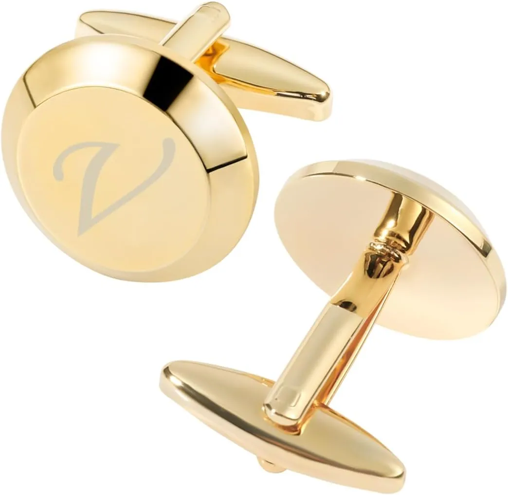 GWD Cufflinks for Men Stainless Steel Golden Initial Cuff Links Alphabet Letter A-Z Groom Father Gift