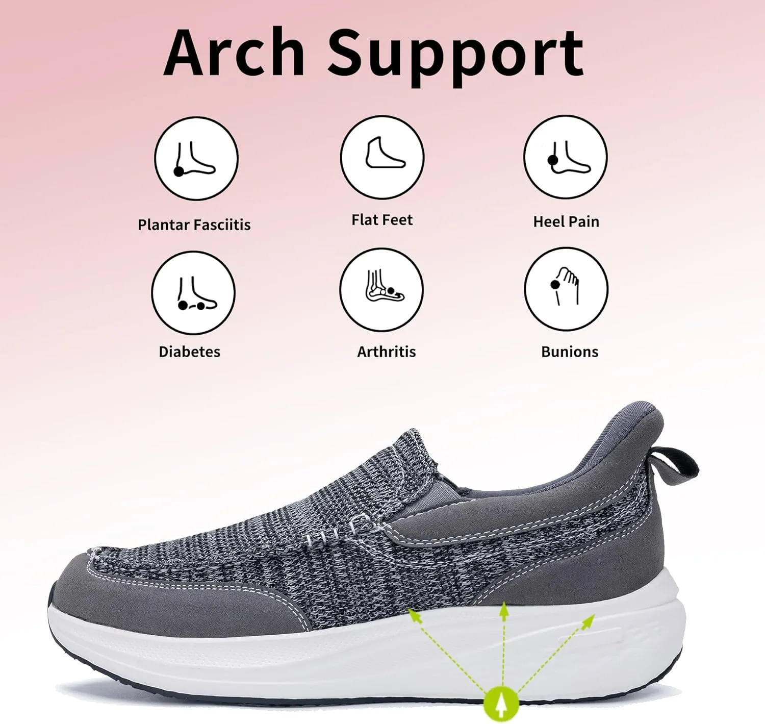 Gyeice Men's Slip on Loafers Walking Shoes with Arch Support | Casual Walking Sneakers | Comfortable Cushioning Shoes for Plantar Fasciitis US 7-13