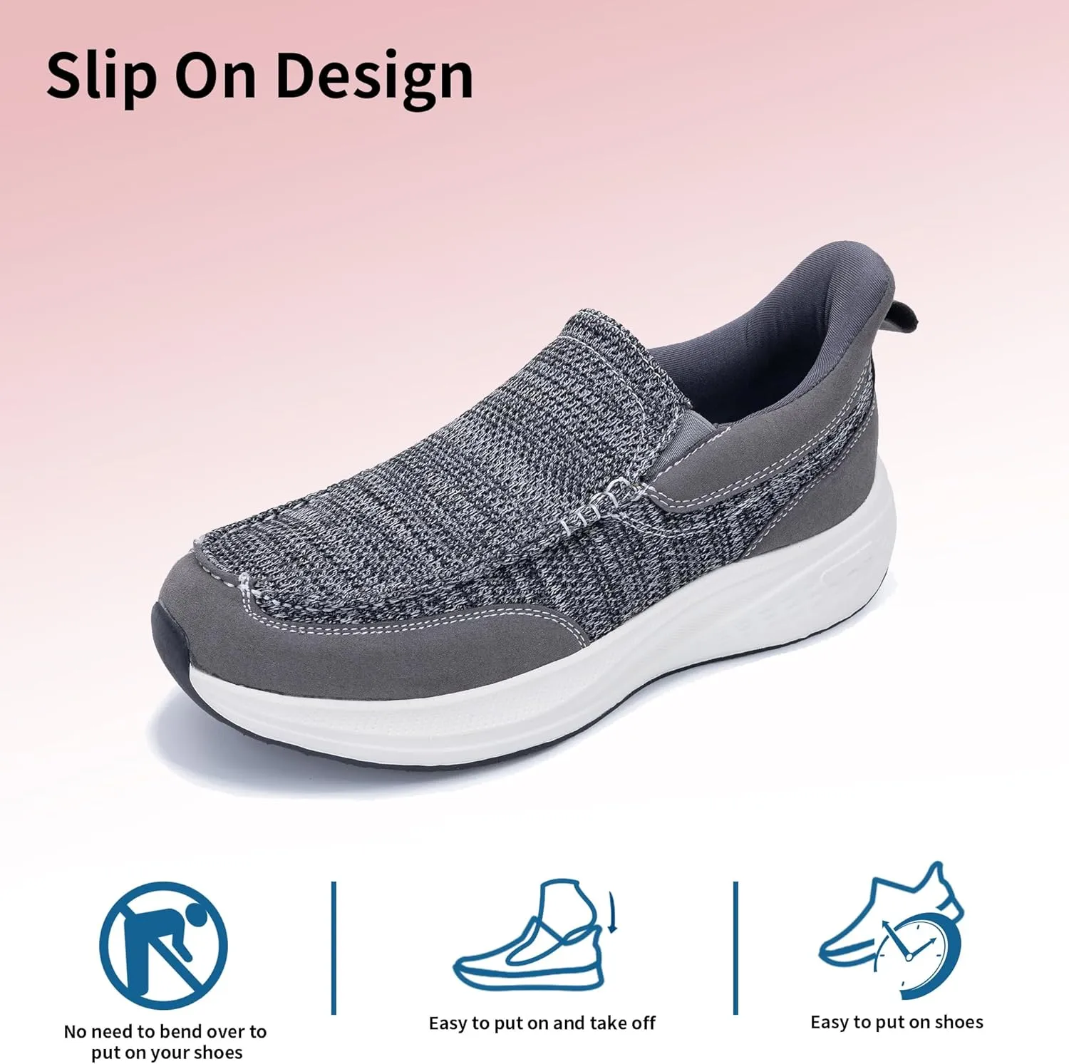 Gyeice Men's Slip on Loafers Walking Shoes with Arch Support | Casual Walking Sneakers | Comfortable Cushioning Shoes for Plantar Fasciitis US 7-13
