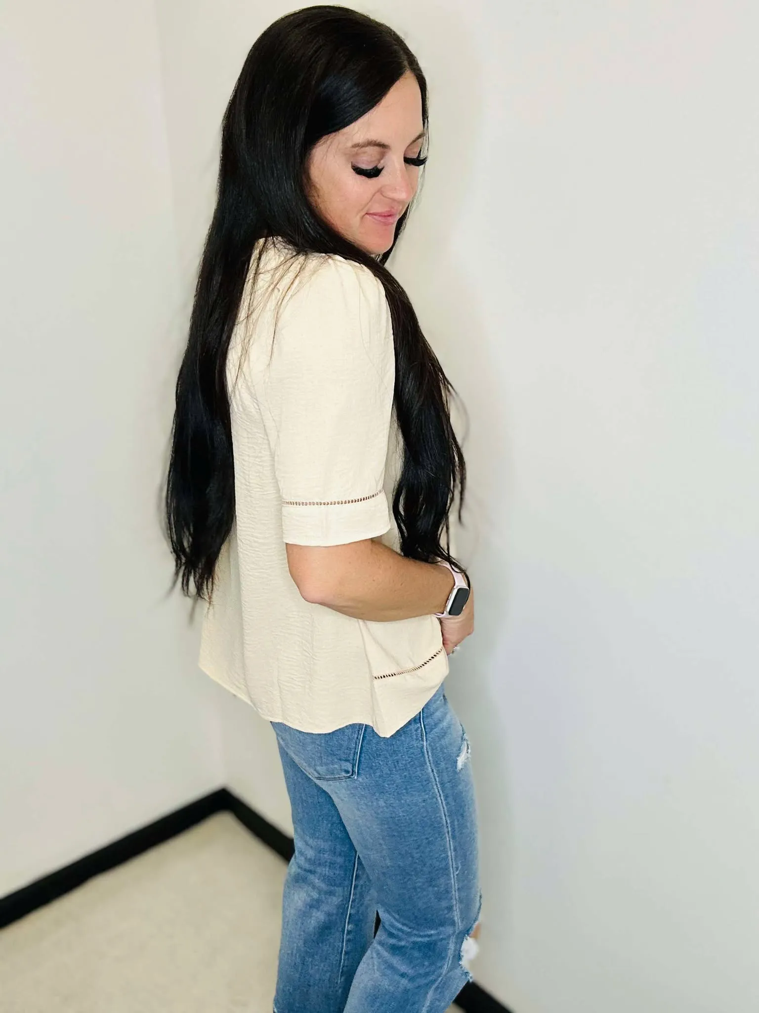 Harper Short Sleeve Beige Top
