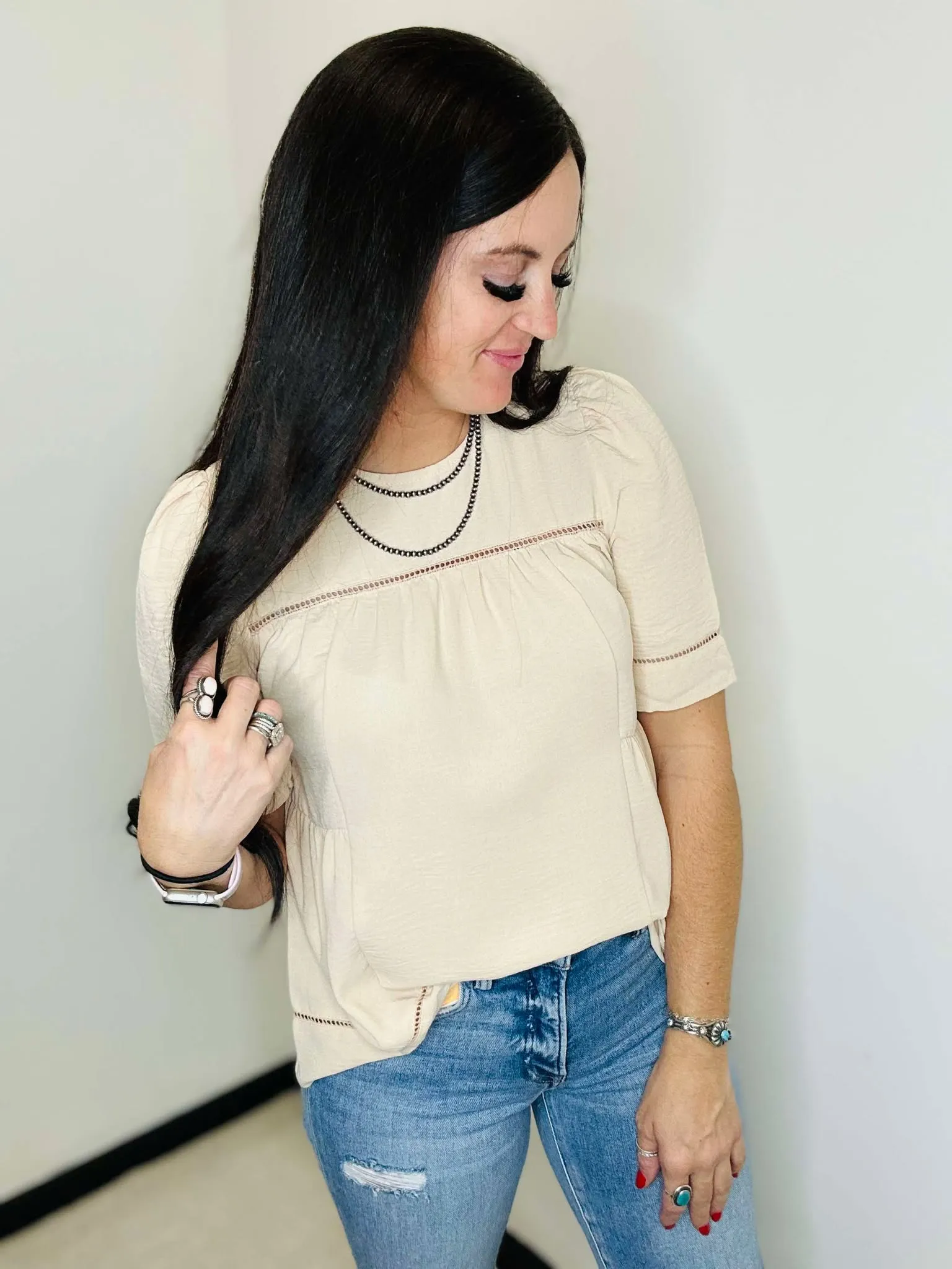 Harper Short Sleeve Beige Top
