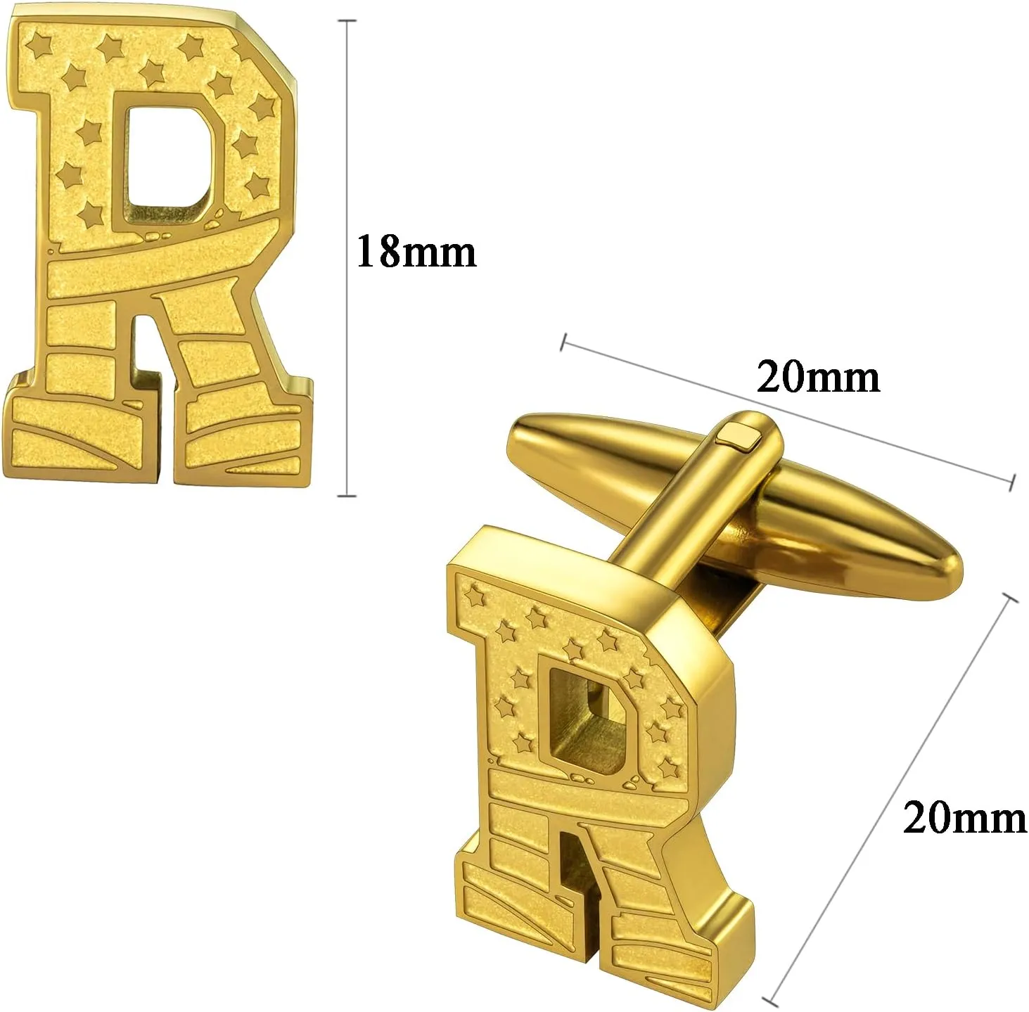 HAWSON Initial Cufflinks for Men with USA Flag Design, 18K Gold Letter Monogram Cuff Links Suits Shirt Studs for Wedding Party