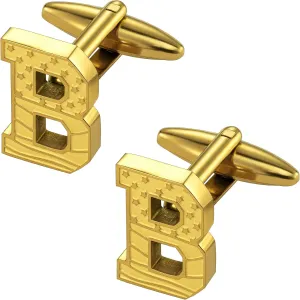 HAWSON Initial Cufflinks for Men with USA Flag Design, 18K Gold Letter Monogram Cuff Links Suits Shirt Studs for Wedding Party