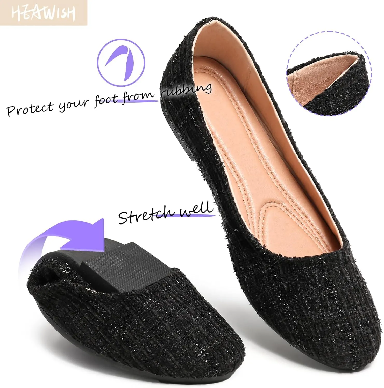 HEAWISH Womens Round Toe Flats Shoes Ballet Flats Dressy Comfortable White Green Flats for Women