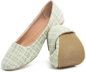 HEAWISH Womens Round Toe Flats Shoes Ballet Flats Dressy Comfortable White Green Flats for Women