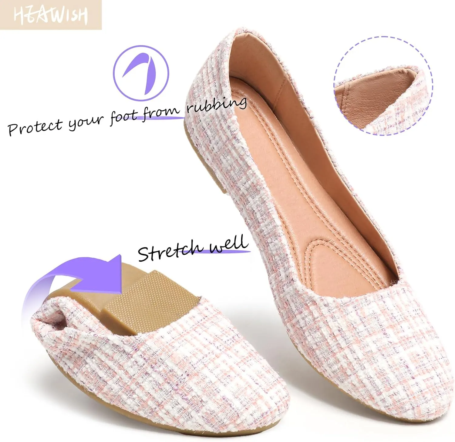 HEAWISH Womens Round Toe Flats Shoes Ballet Flats Dressy Comfortable White Green Flats for Women