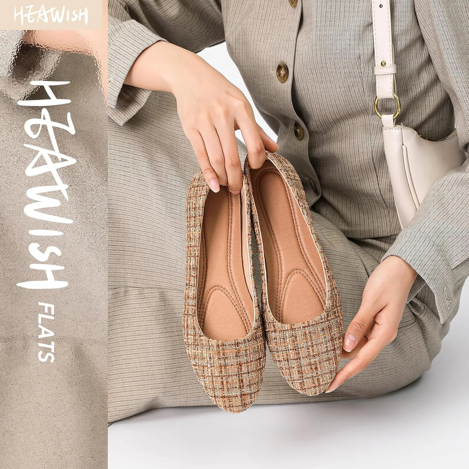 HEAWISH Womens Round Toe Flats Shoes Ballet Flats Dressy Comfortable White Green Flats for Women