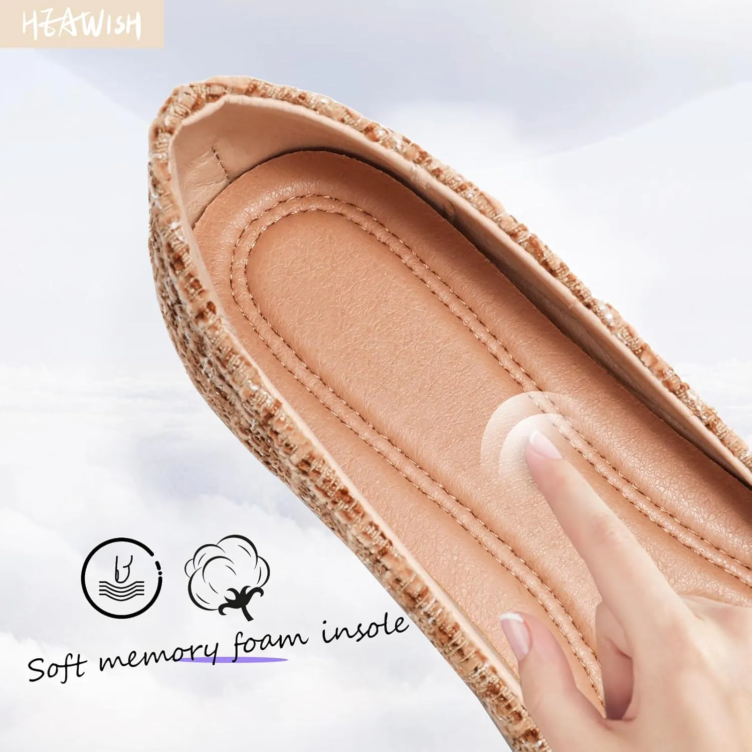 HEAWISH Womens Round Toe Flats Shoes Ballet Flats Dressy Comfortable White Green Flats for Women