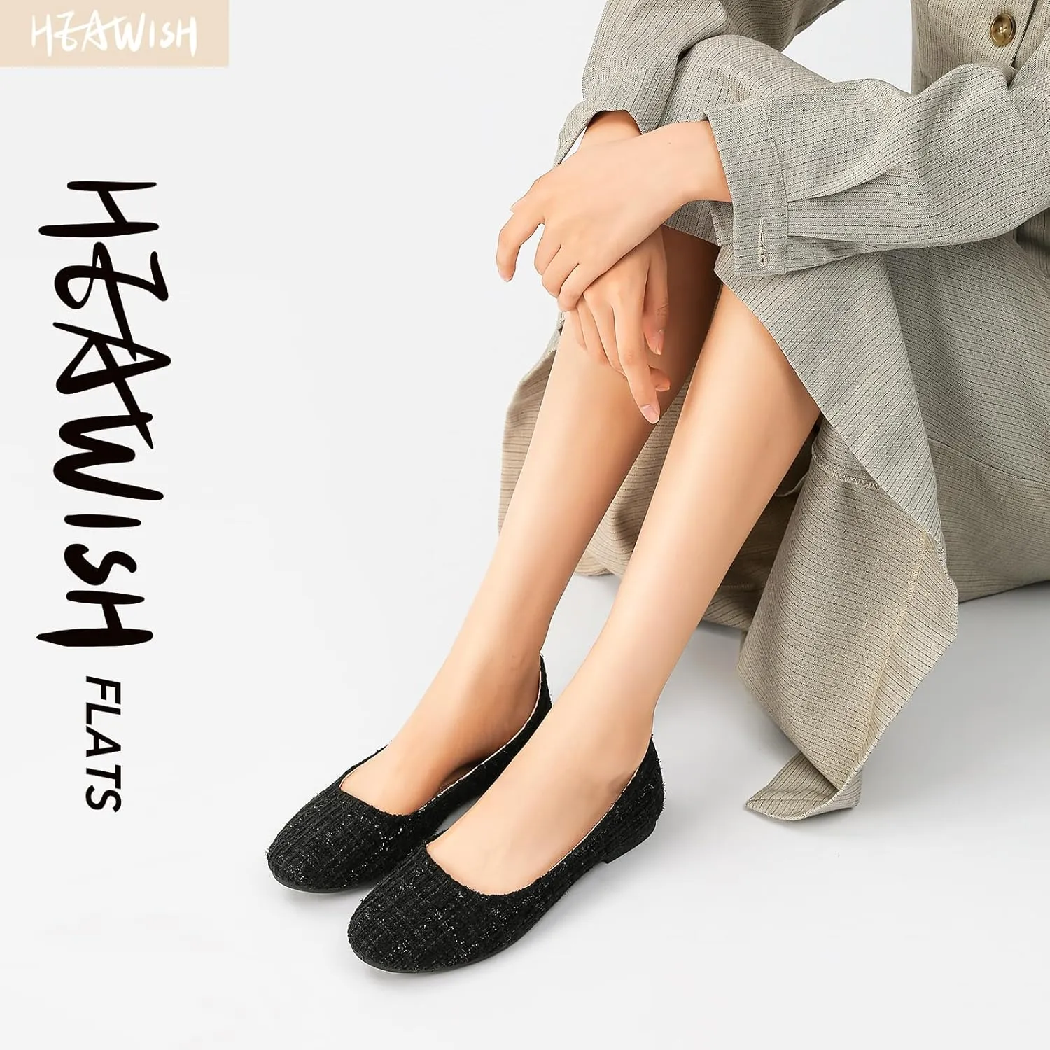 HEAWISH Womens Round Toe Flats Shoes Ballet Flats Dressy Comfortable White Green Flats for Women