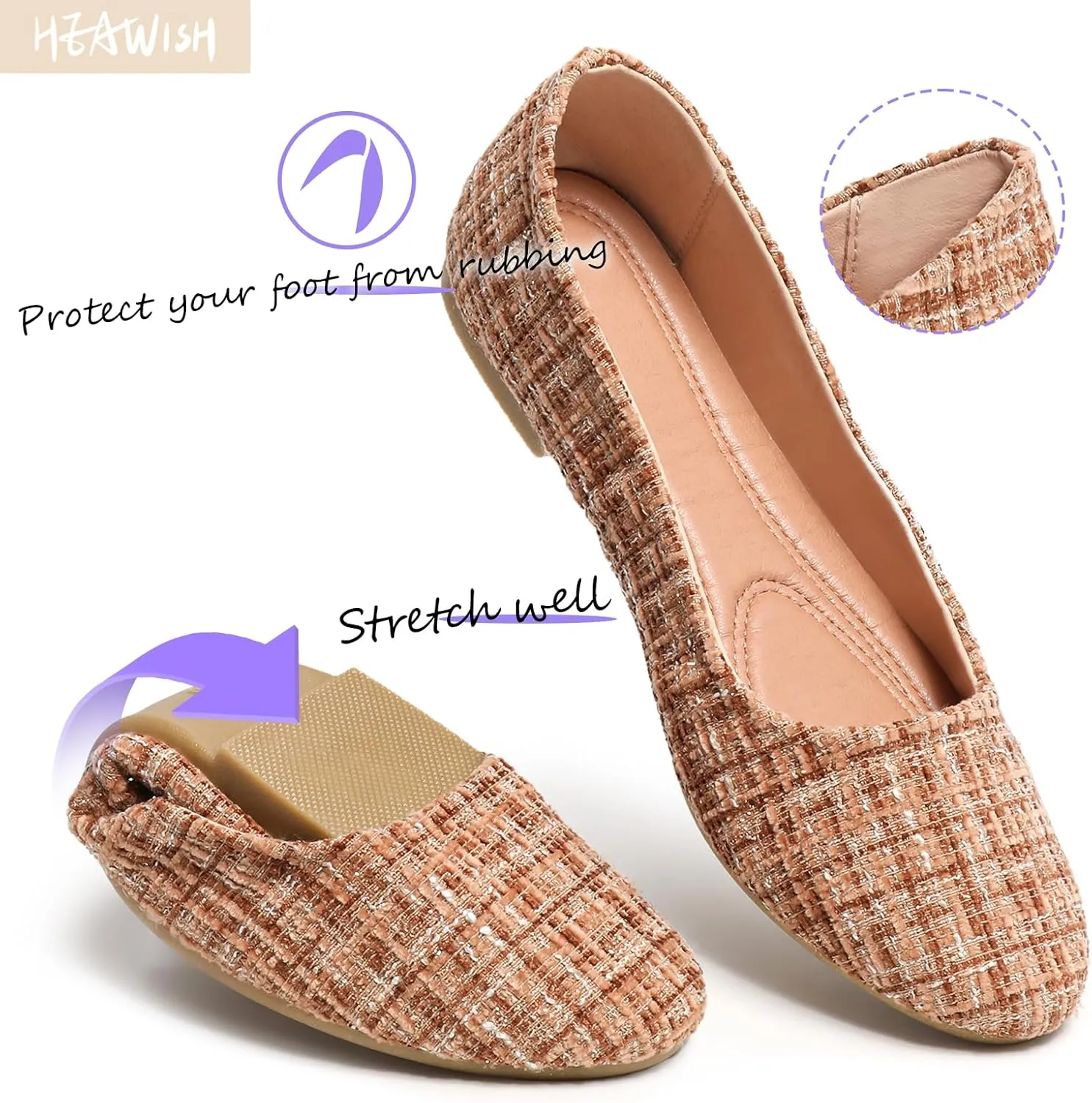 HEAWISH Womens Round Toe Flats Shoes Ballet Flats Dressy Comfortable White Green Flats for Women
