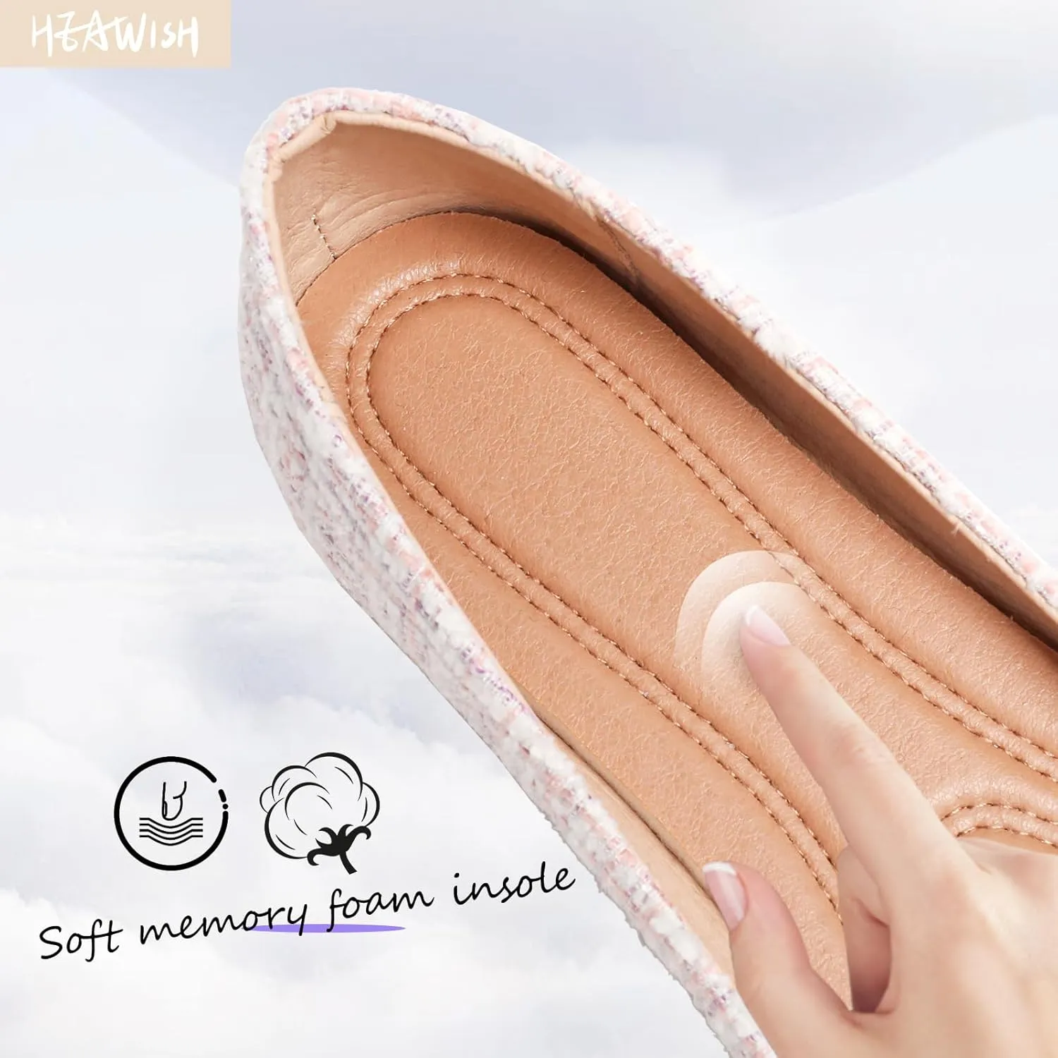 HEAWISH Womens Round Toe Flats Shoes Ballet Flats Dressy Comfortable White Green Flats for Women