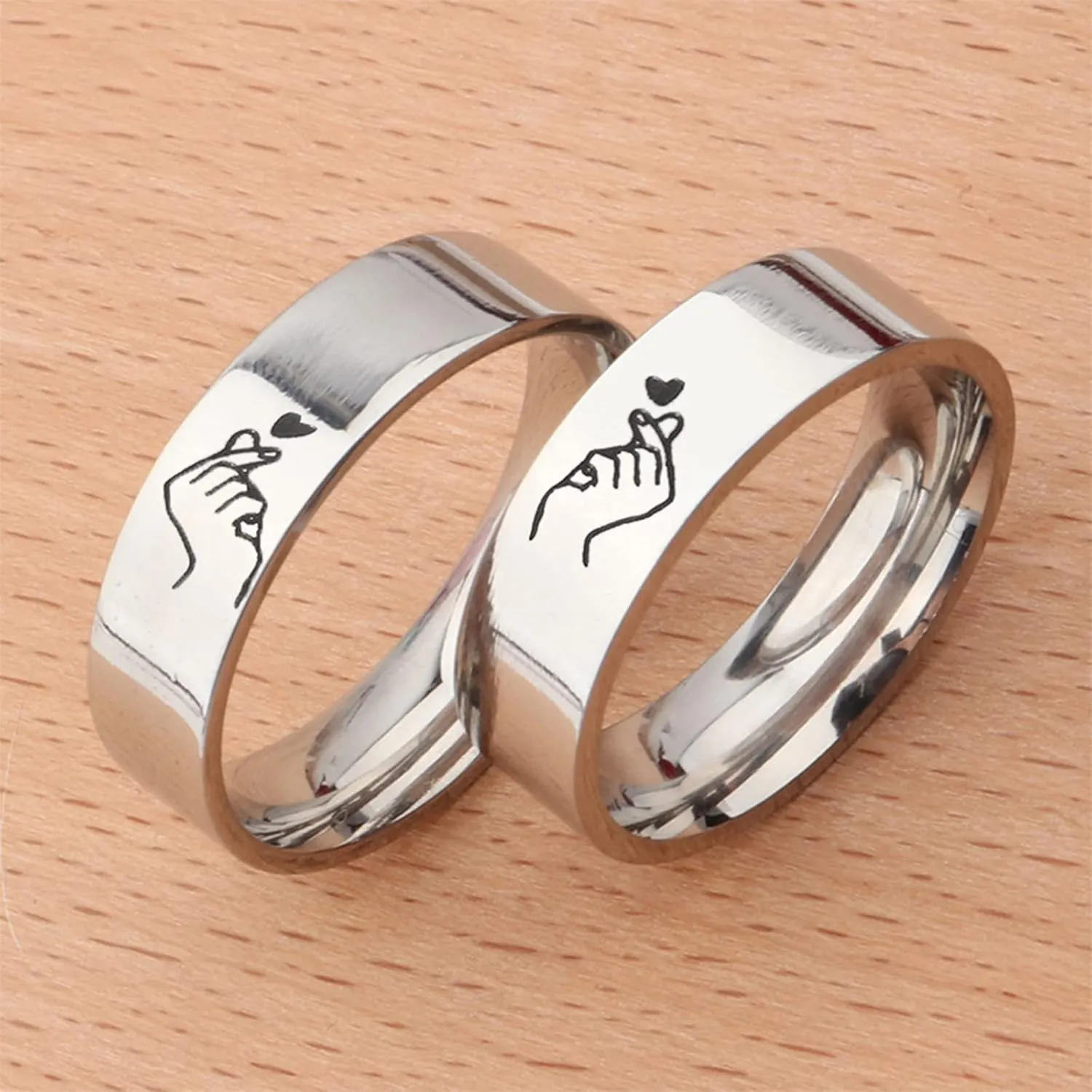 HUASAI Couple Ring for Women Men Silver Band Ring for Couples Classic Plain Love Ring for Boyfriend Girlfriend Distance Relationship Promise Ring