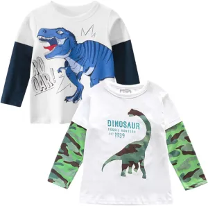 HZXVic Boys Long Sleeve Shirts Toddler T-Shirts Cotton Kids Crewneck Tops Graphic Tee 3-Pack