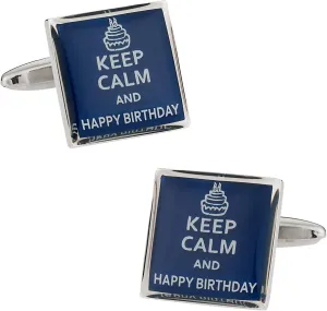 Keep Calm Happy Birthday Cufflinks with Mens Travel Presentation Gift Box Novelty Funny Cuff Links