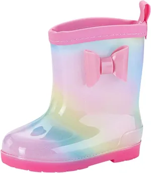 Kids Bow Rain Boots for Girls Boys Toddler Waterproof Rubber Cute Rainbow Rain Shoes with Easy On Baby Girl Shoes