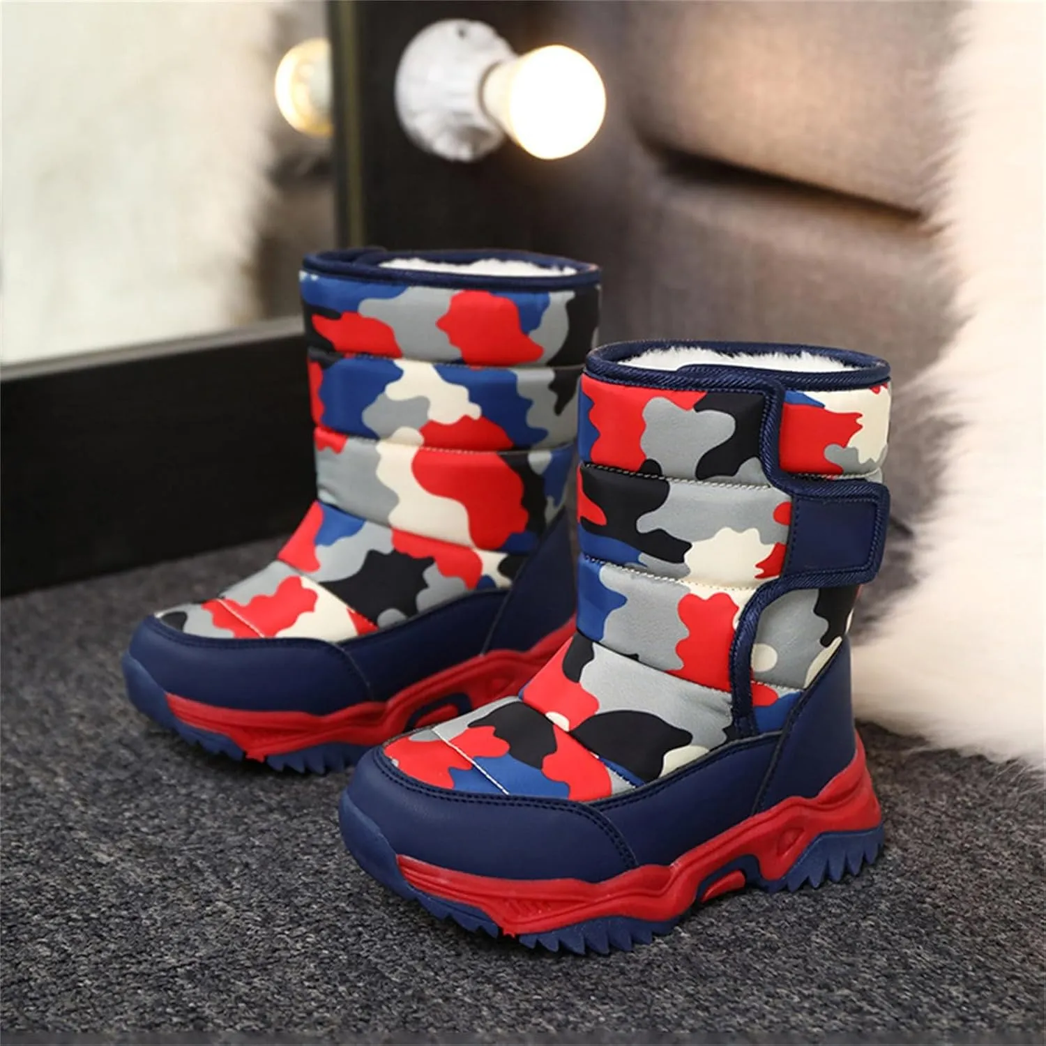Kids Camouflage Plus Velvet Snow Boots Boys Girls Winter Warm Water Proof Boots Baby Thick Soles Non Slip Ski Shoes