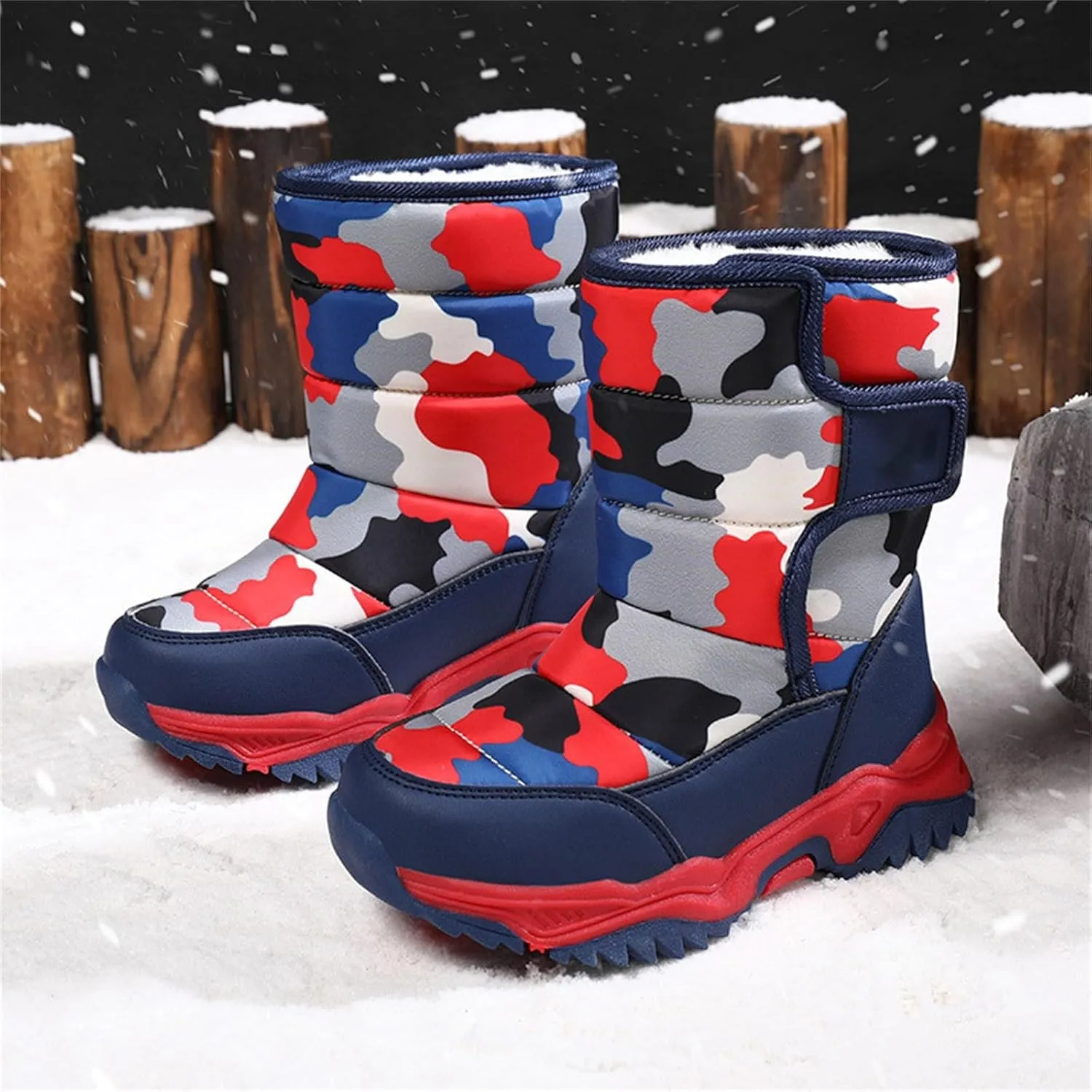 Kids Camouflage Plus Velvet Snow Boots Boys Girls Winter Warm Water Proof Boots Baby Thick Soles Non Slip Ski Shoes