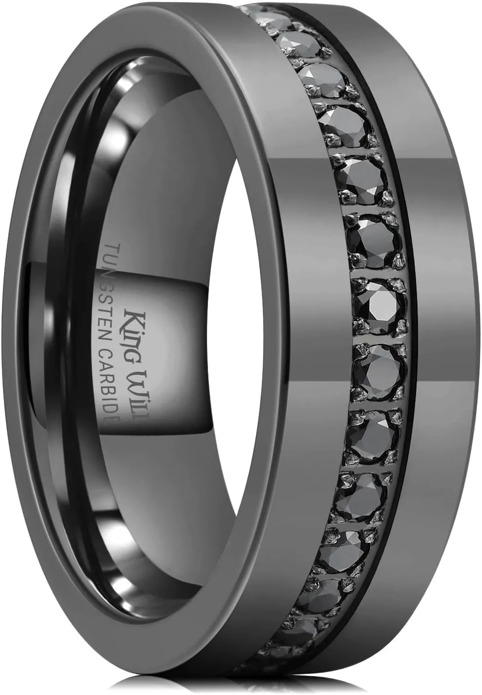 King Will Mens Tungsten Wedding Band with Cubic Zircon Inlay 7mm/8mm Flat Cut Comfort Fit Engagement Rings