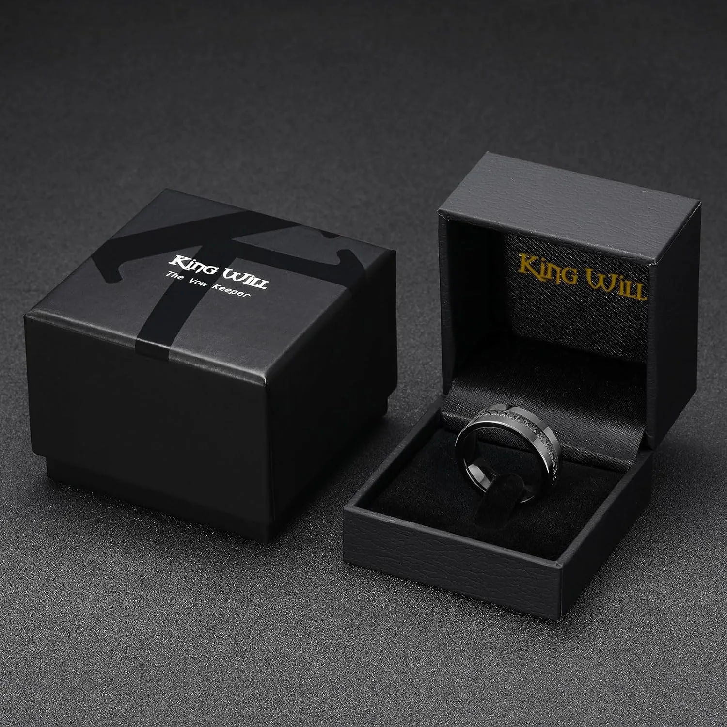 King Will Mens Tungsten Wedding Band with Cubic Zircon Inlay 7mm/8mm Flat Cut Comfort Fit Engagement Rings