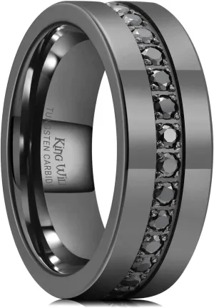 King Will Mens Tungsten Wedding Band with Cubic Zircon Inlay 7mm/8mm Flat Cut Comfort Fit Engagement Rings