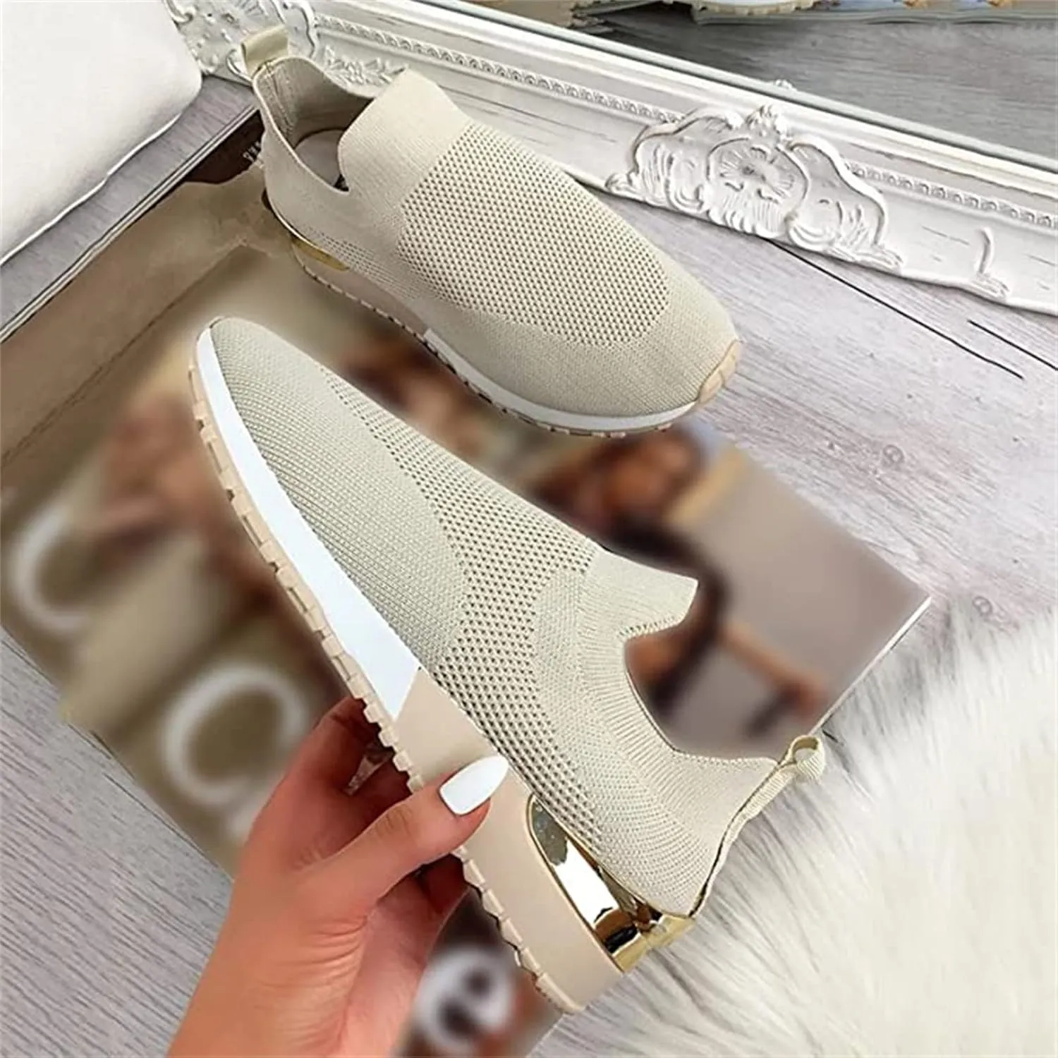 Ladmiple Gym Shoes For Women Workout Running Walking Shoes Slip on Sock Sneakers Mesh Non Slip Athletic Tennis Shoes