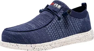 LARNMERN Slip On Steel Toe Shoes Men Lightweight Comfortable Lounging Walking Sneakers Safety Work Steel Toe Loafers(8.5 Men, Ocean Blue)
