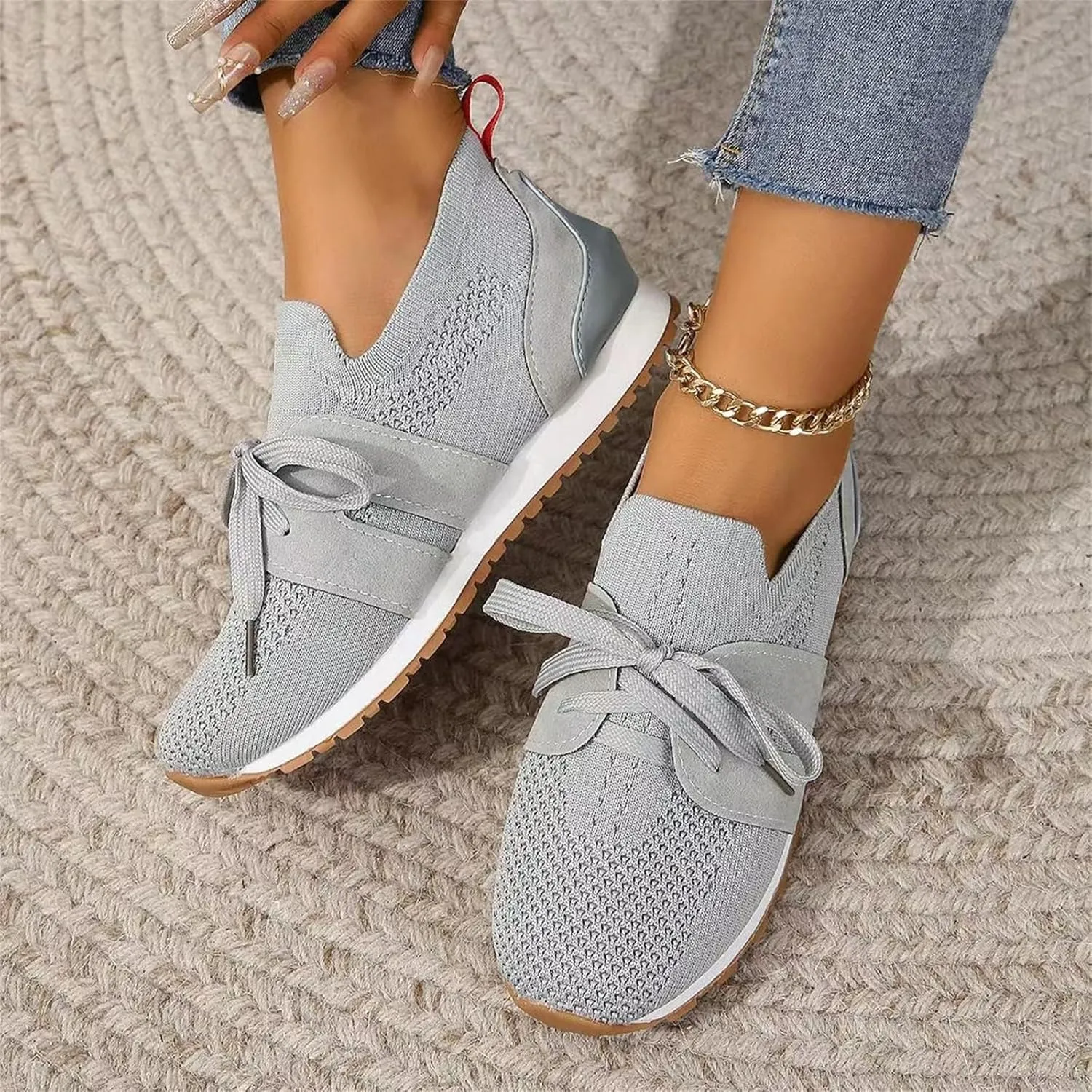 Lausiuoe Slip On Sneakers Women Arch Support Walking Shoes Lightweight Mesh Casual Jogging Tennis Shoes Workout Gym Sneakers