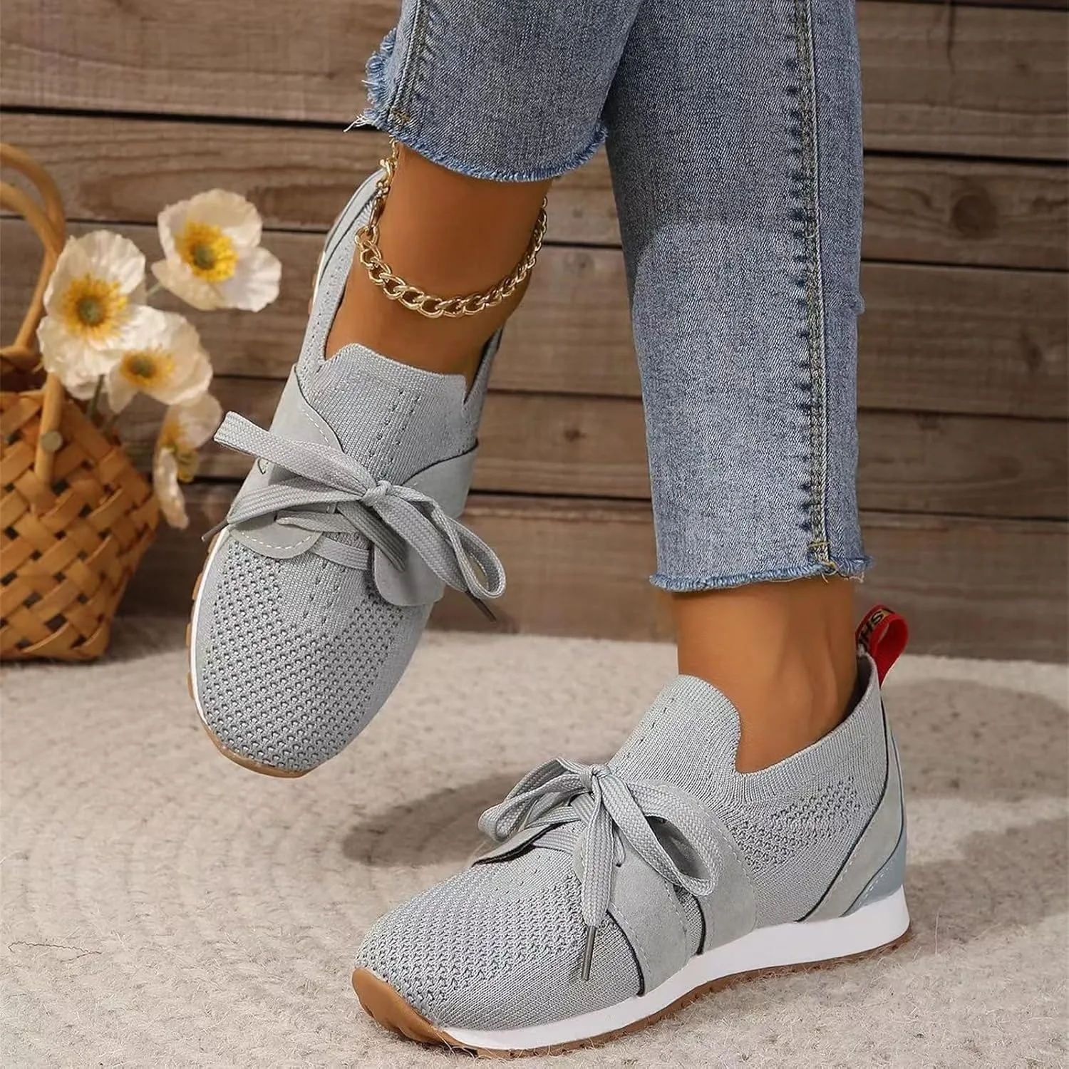 Lausiuoe Slip On Sneakers Women Arch Support Walking Shoes Lightweight Mesh Casual Jogging Tennis Shoes Workout Gym Sneakers