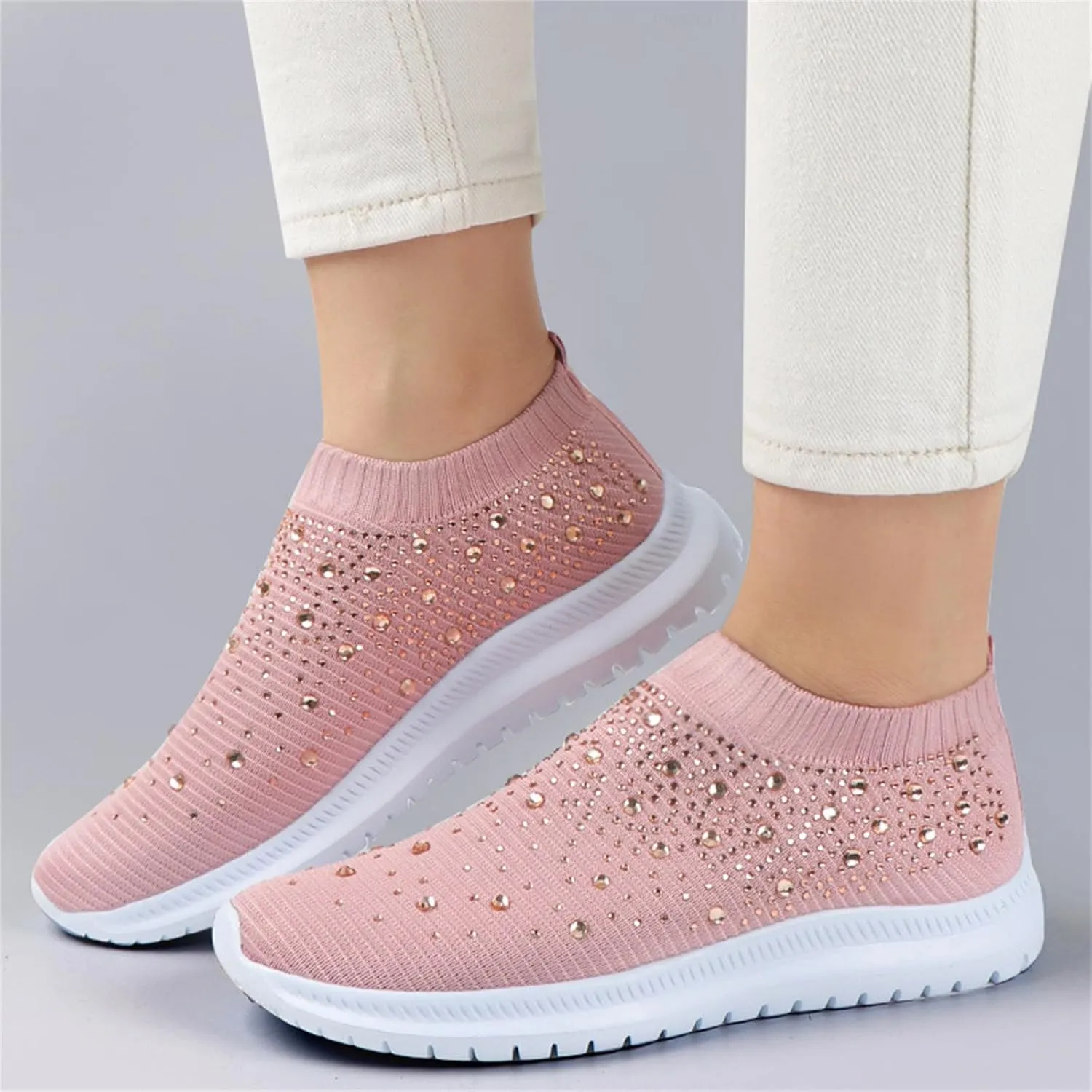 Lausiuoe Slip On Sneakers Women Wide Width Walking Running Shoes Ladies Slip-on Mesh Lightweight Breathable Tennis Shoes