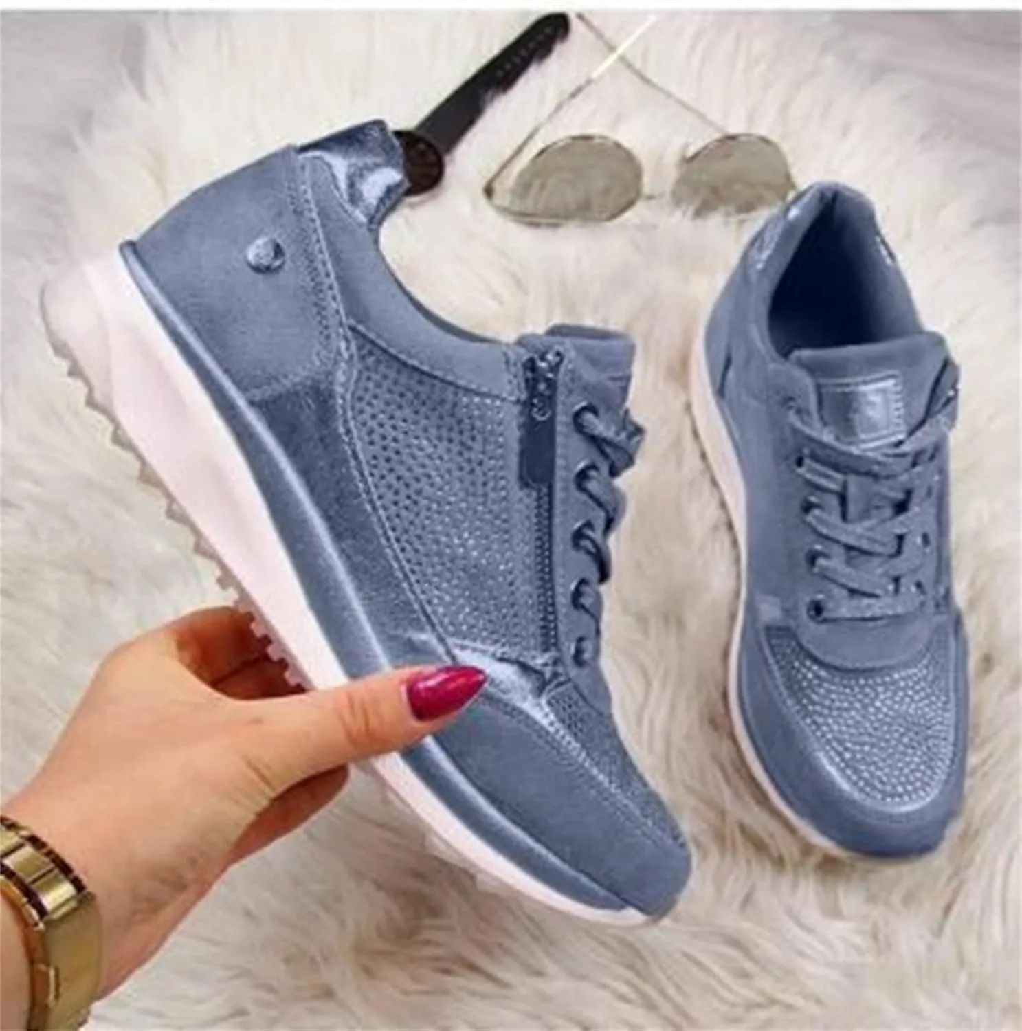 Lausiuoe Women's Fashion Sneakers Slip On Walking Tennis Shoes Slip On Lightweight Casual Sneakers for Gym Travel Work