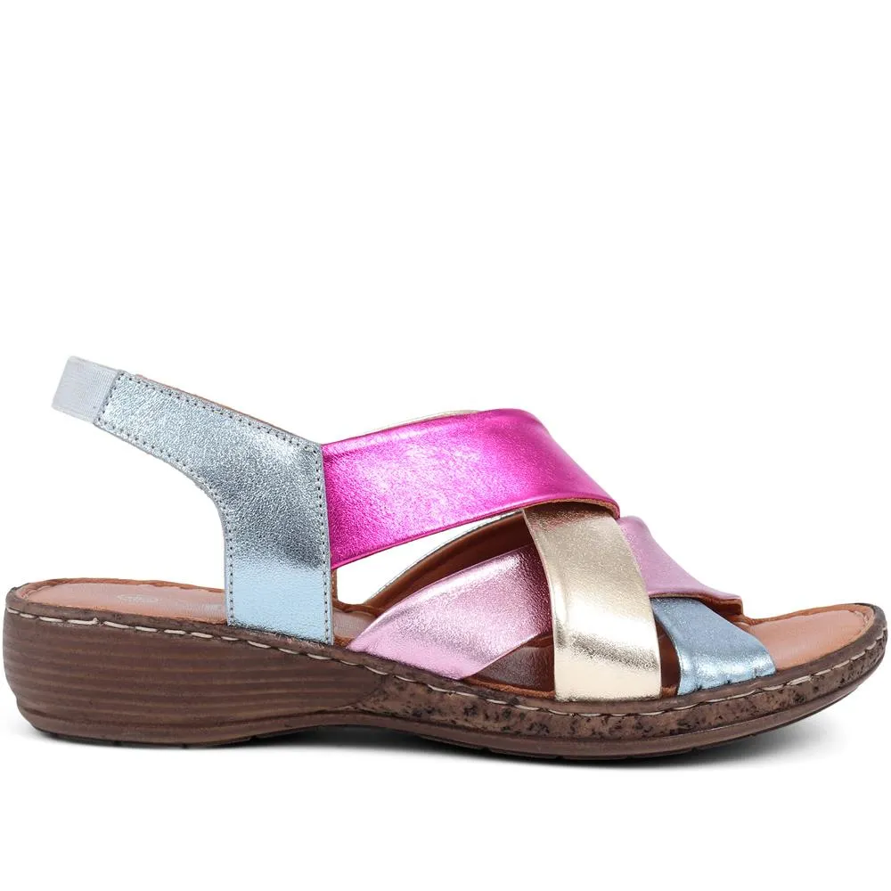 Leather Cross-Strap Sandals - LUCK39001 / 325 519