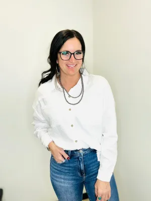 Leslie White Button Up Gauze Blouse