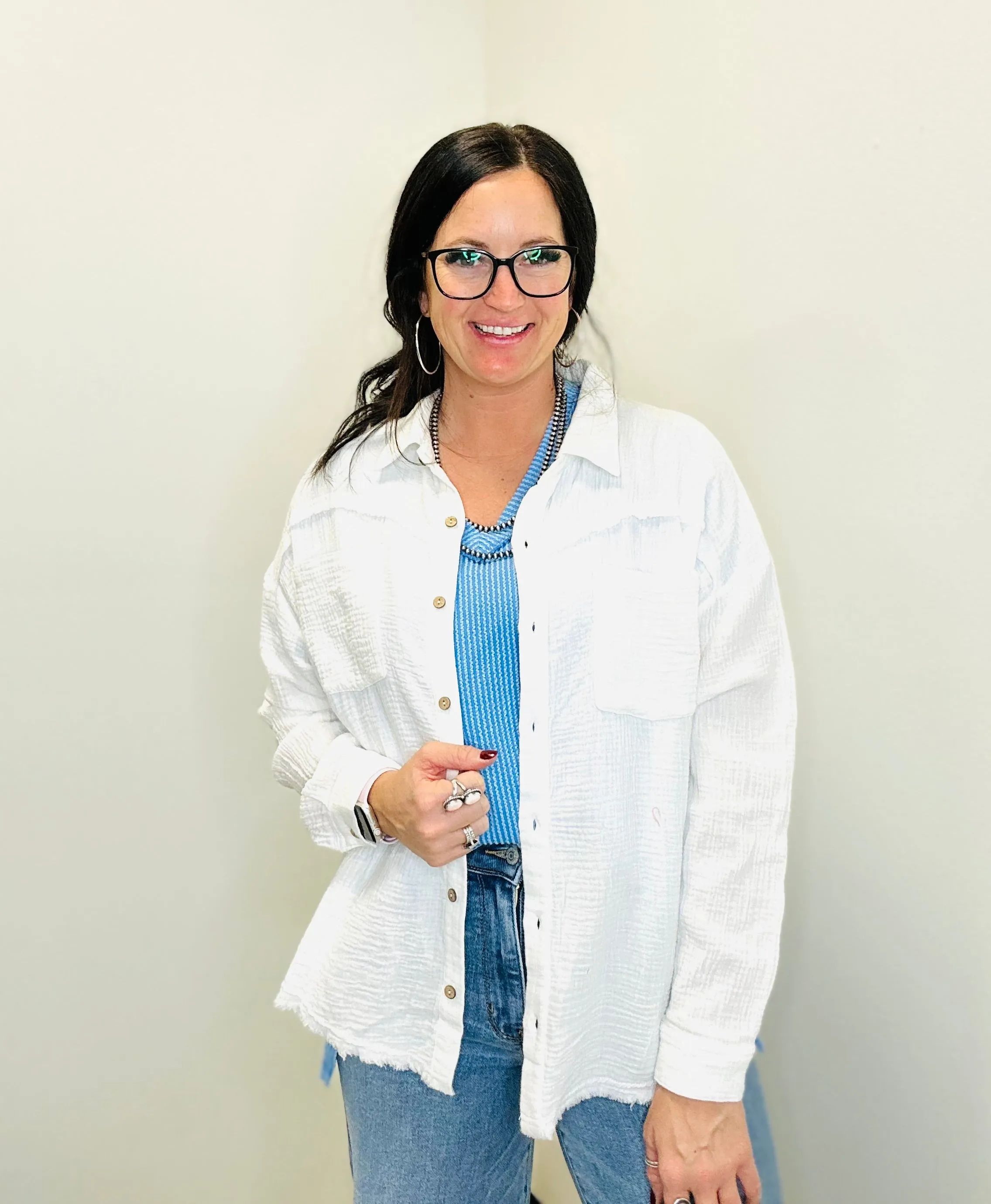 Leslie White Button Up Gauze Blouse