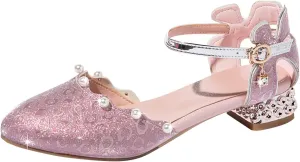 Little Girls Low Heel Sandals Fashion Summer Close Toe Sandals Ribbed Wedding Party Toddler Dress (Pink, 3 Big Kids)