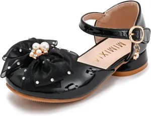 Little Girl's Pearl Princess Sandals Dress Shoes Wedding Party Vacation Low Heels Sandals for (Black, 3 Big Kids)