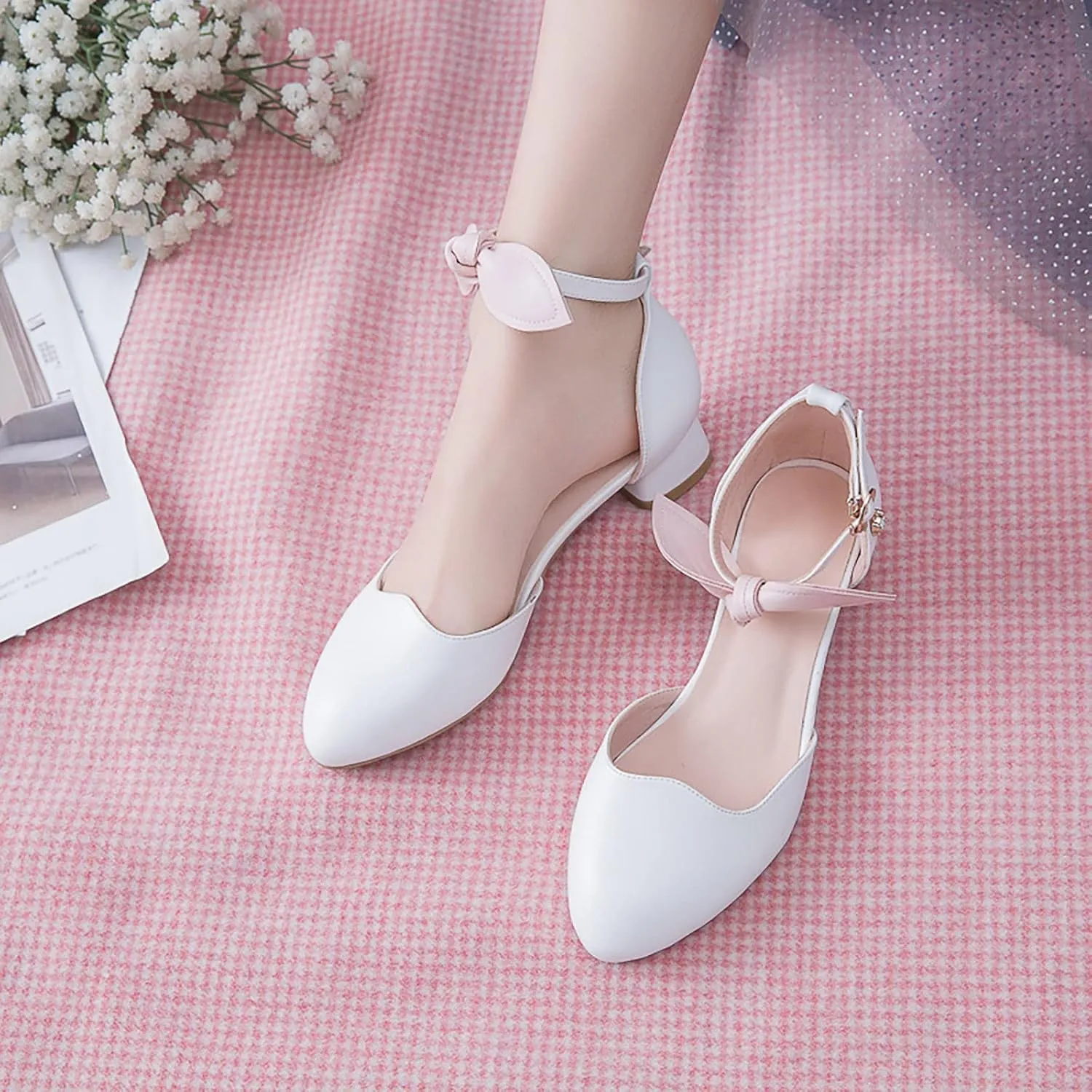 Little/big Girls Dress Sandals Kids Heels Close Toe Ankle Strap Shoes Solid Flower Wedding Party Shoes
