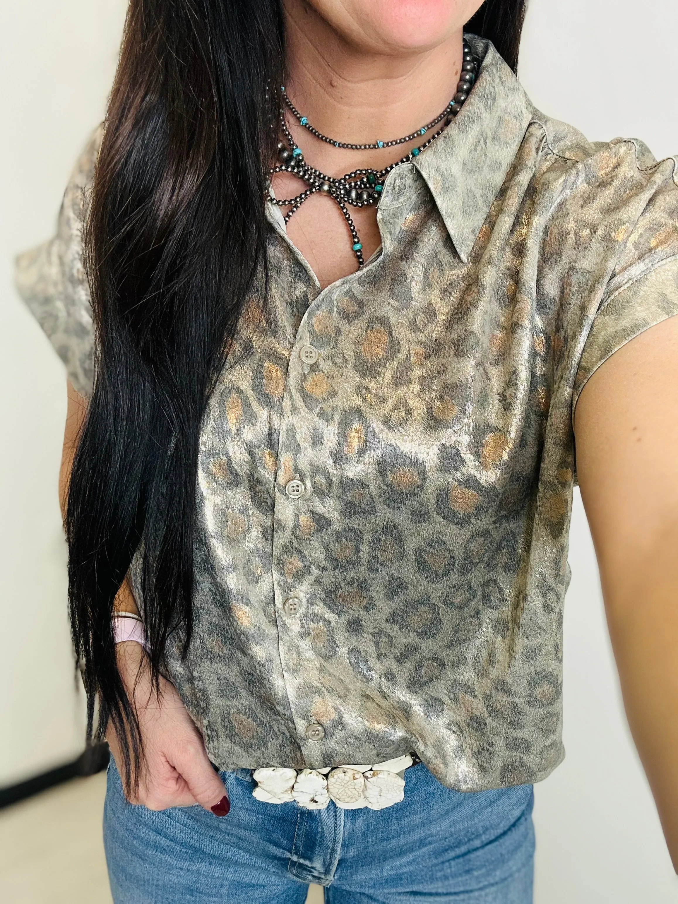 Livy Leopard Print Taupe Blouse
