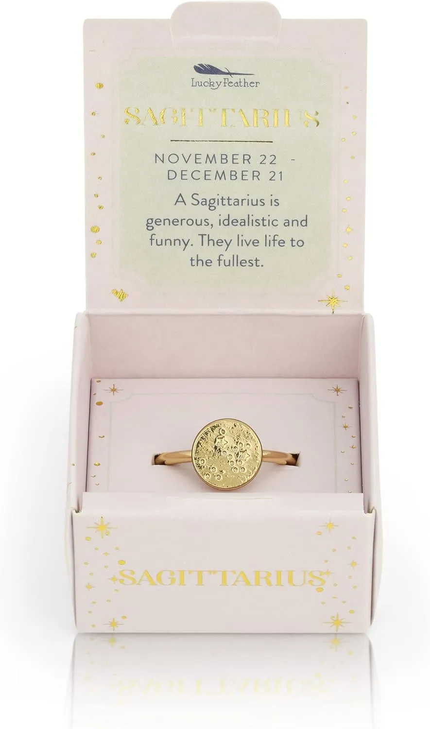 Lucky Feather Zodiac Sign Ring Gift Constellation Gifts for Women and Teen Girls, 14K Gold-Dipped Star Sign Ring, One Size